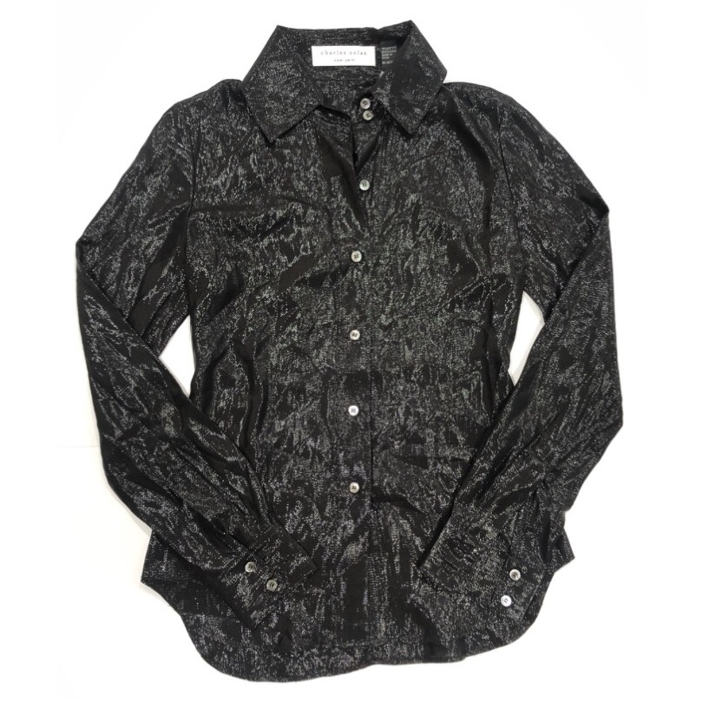 Charles Nolan New York Black Shimmer Button Blouse